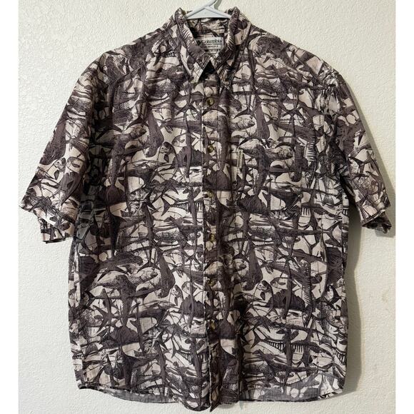 Columbia‎ Men's Short Sleeve Button-Up Fish Patterned Medium - Picture 1 of 7